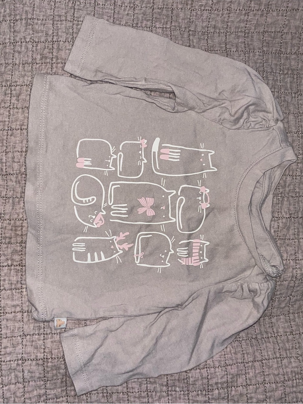 GAP Gray Long-Sleeve Tee with Pink Cat Graphics